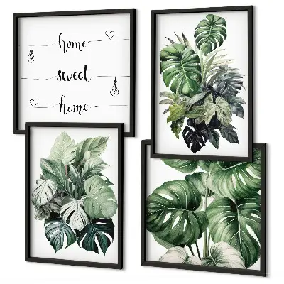 Green tropical leaves watercolor wall art set 