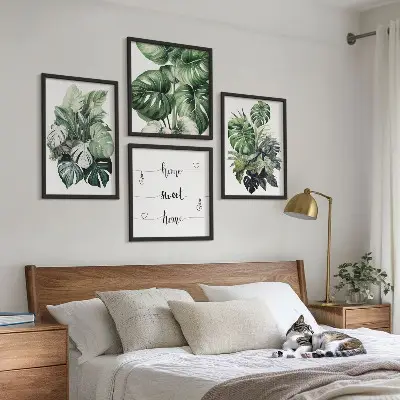 Green tropical leaves watercolor wall art set 
