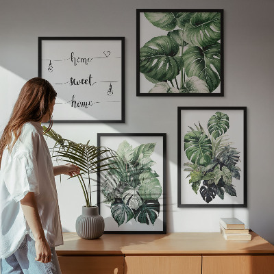 Wall art set Green tropical leaves watercolor
