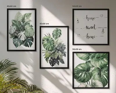 Green tropical leaves watercolor wall art set 