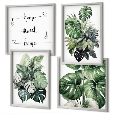 Wall art set Green tropical leaves watercolor