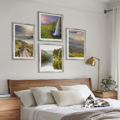 Set of 4 wall art pieces Mountain landscapes waterfall