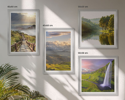 Set of 4 wall art pieces Mountain landscapes waterfall