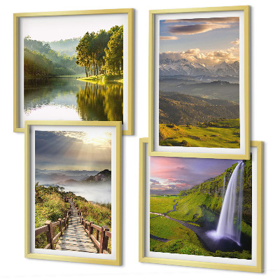 Set of 4 wall art pieces Mountain landscapes waterfall