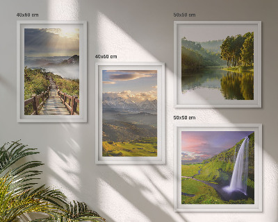 Set of 4 wall art pieces Mountain landscapes waterfall