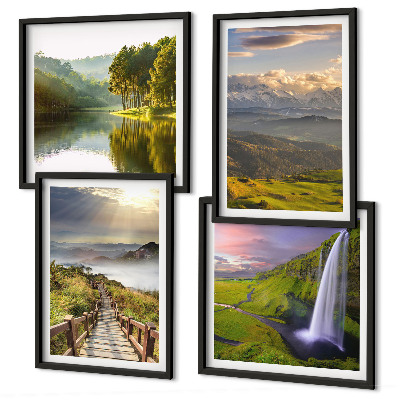 Set of 4 wall art pieces Mountain landscapes waterfall