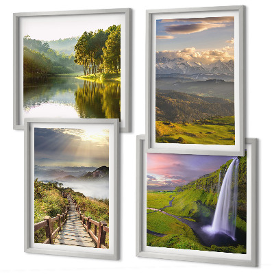 Set of 4 wall art pieces Mountain landscapes waterfall