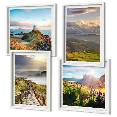Multi-piece wall decor set Mountain flowers sky path