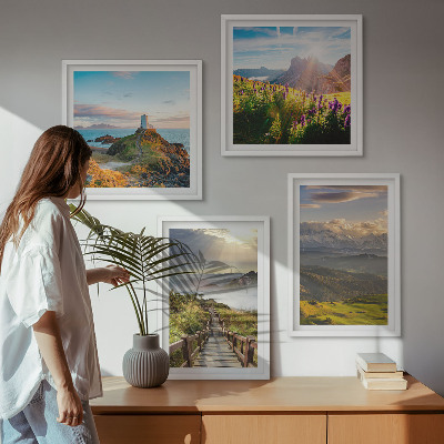Multi-piece wall decor set Mountain flowers sky path