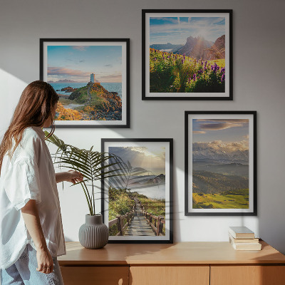 Multi-piece wall decor set Mountain flowers sky path