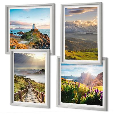 Multi-piece wall decor set Mountain flowers sky path