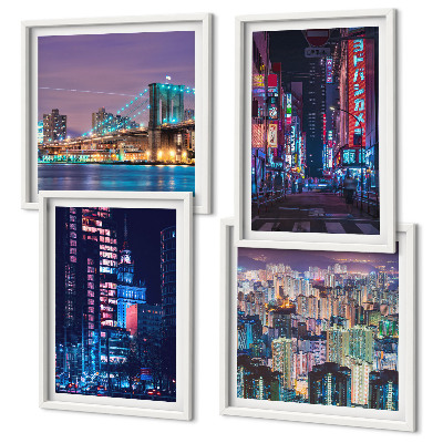 Wall art set Night cities with neon lights