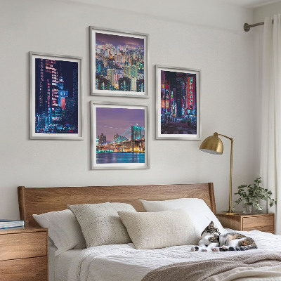 Wall art set Night cities with neon lights
