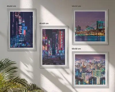 Night cities with neon lights wall art set 