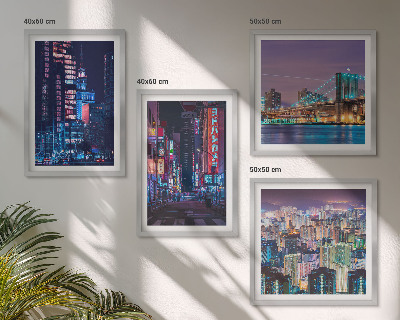Wall art set Night cities with neon lights