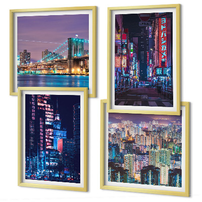 Wall art set Night cities with neon lights