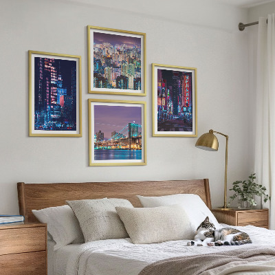 Wall art set Night cities with neon lights
