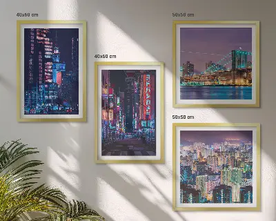 Night cities with neon lights wall art set 