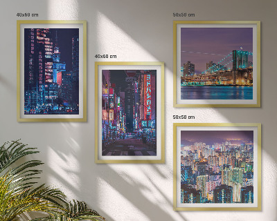 Wall art set Night cities with neon lights