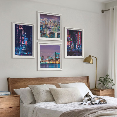 Wall art set Night cities with neon lights