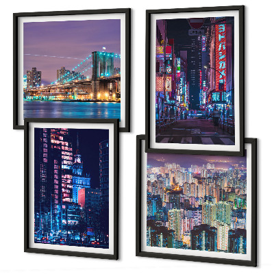 Wall art set Night cities with neon lights