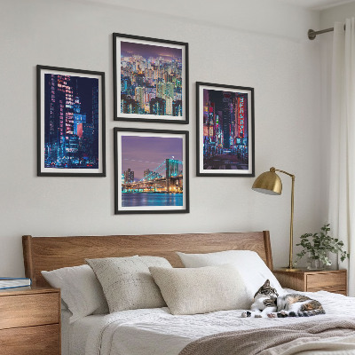 Wall art set Night cities with neon lights