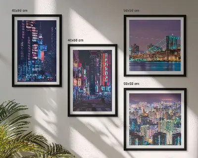 Night cities with neon lights wall art set 