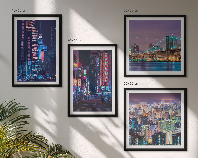 Wall art set Night cities with neon lights