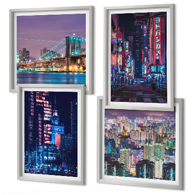 Wall art set Night cities with neon lights