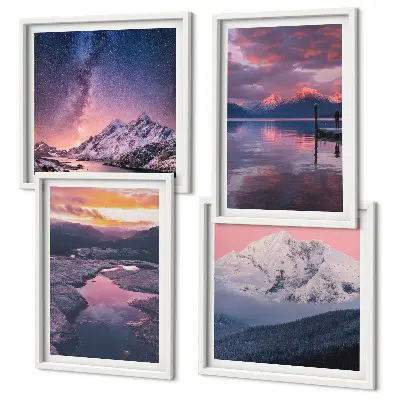 Set of 4 wall art pieces featuring beautiful mountain and water landscapes