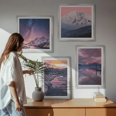 Set of 4 wall art pieces featuring beautiful mountain and water landscapes