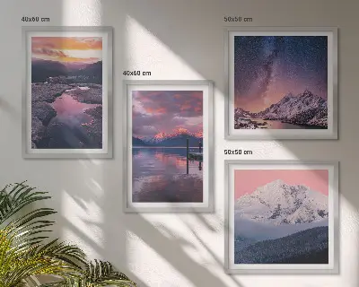 Set of 4 wall art pieces featuring beautiful mountain and water landscapes