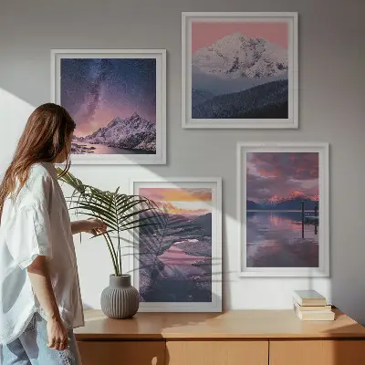 Set of 4 wall art pieces featuring beautiful mountain and water landscapes