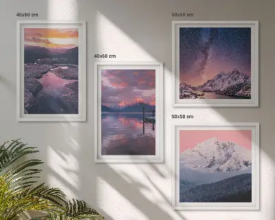 Set of 4 wall art pieces featuring beautiful mountain and water landscapes