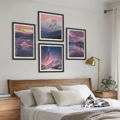 Set of 4 wall art pieces featuring beautiful mountain and water landscapes