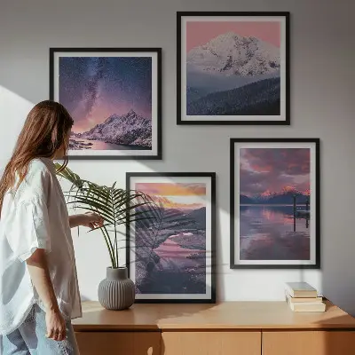 Set of 4 wall art pieces featuring beautiful mountain and water landscapes