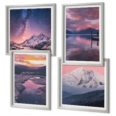 Set of 4 wall art pieces featuring beautiful mountain and water landscapes