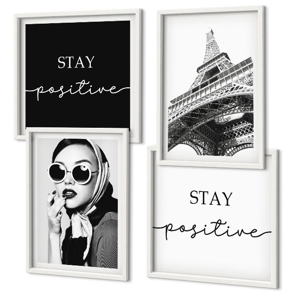 Wall art set Portraits Eiffel Tower slogans