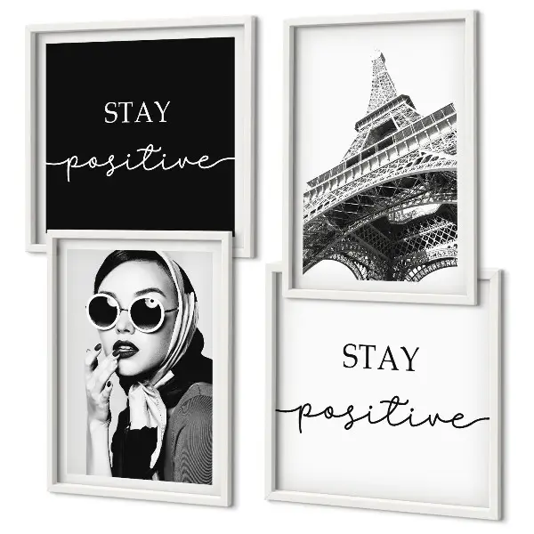 Wall art set with Eiffel Tower and slogan portraits