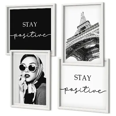 Wall art set with Eiffel Tower and slogan portraits