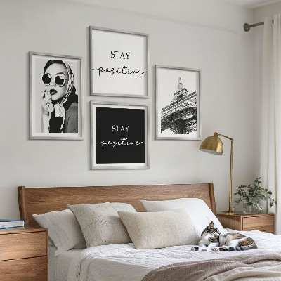 Wall art set Portraits Eiffel Tower slogans
