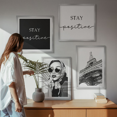 Wall art set Portraits Eiffel Tower slogans