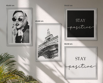 Wall art set Portraits Eiffel Tower slogans