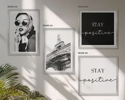 Wall art set with Eiffel Tower and slogan portraits