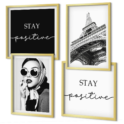 Wall art set Portraits Eiffel Tower slogans
