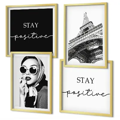 Wall art set with Eiffel Tower and slogan portraits