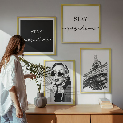Wall art set Portraits Eiffel Tower slogans