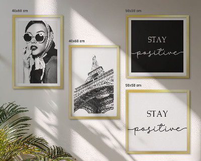 Wall art set Portraits Eiffel Tower slogans