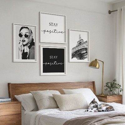 Wall art set Portraits Eiffel Tower slogans