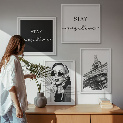 Wall art set Portraits Eiffel Tower slogans